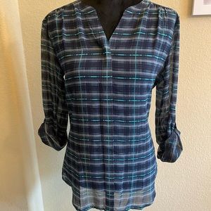 LOFT Blue Plaid Blouse sz S